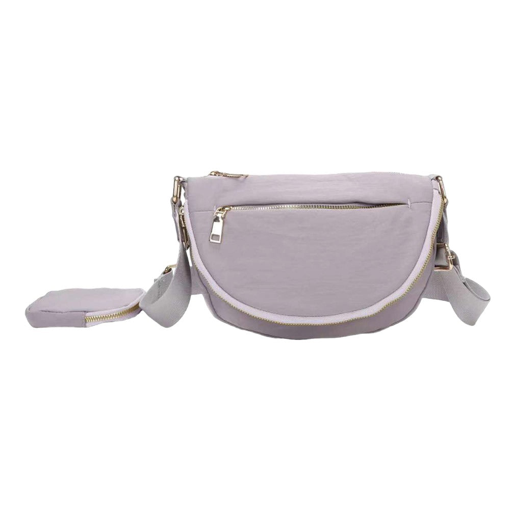 Half Round Solid Nylon Crossbody Bag Light Purple