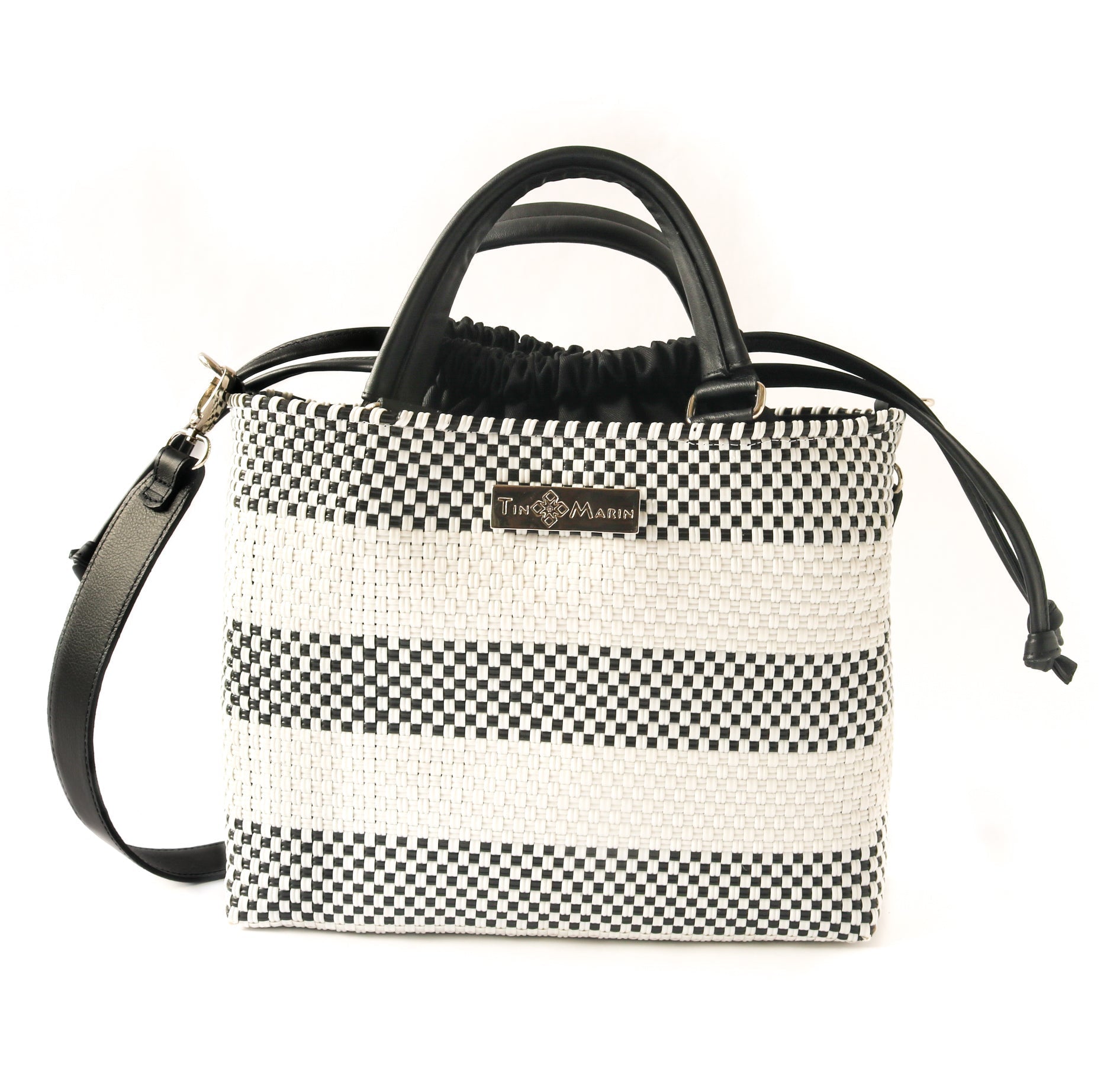 Lolo Medium Woven Crossbody Drawstring Bag Black