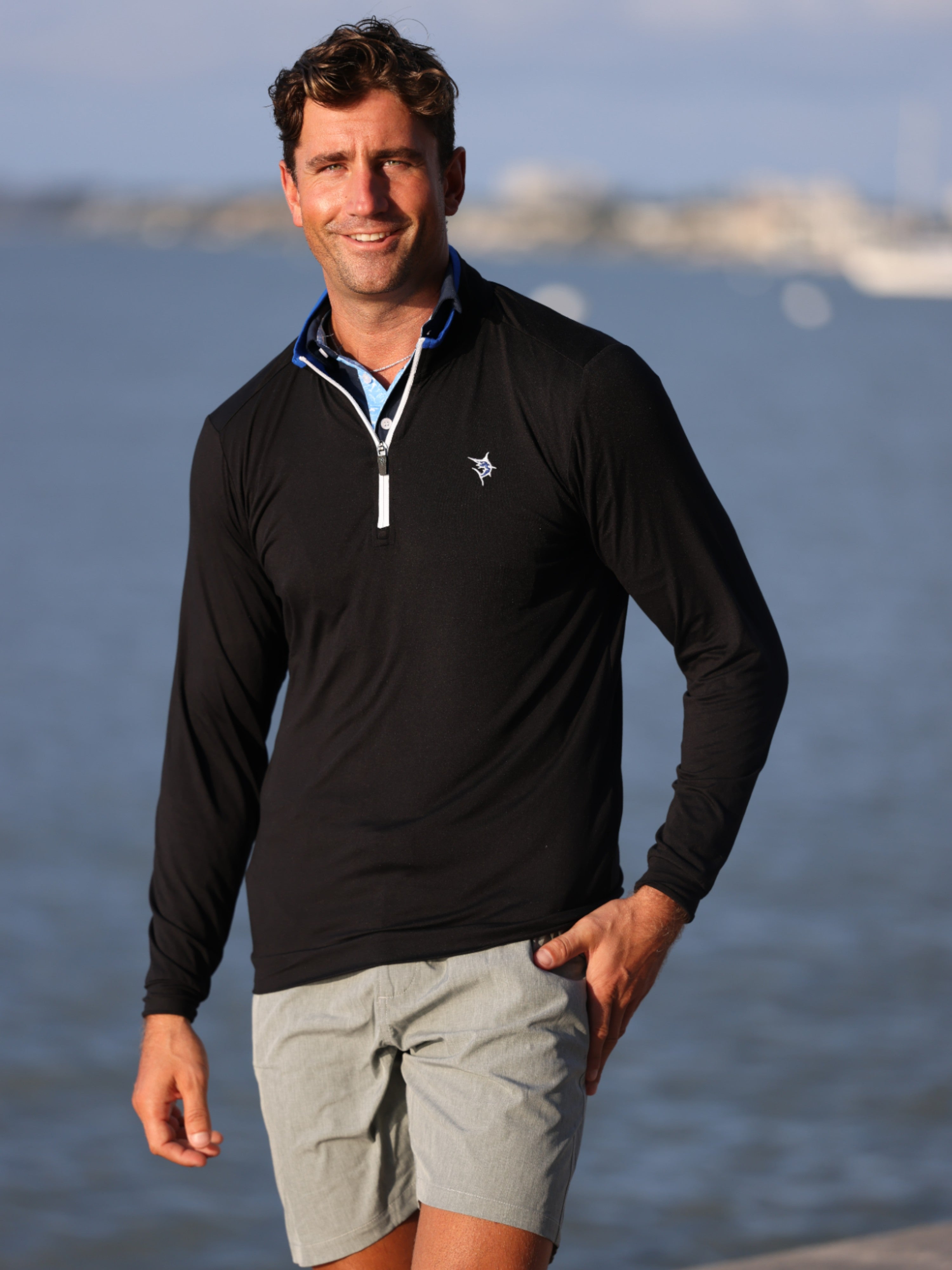Long Beach Quarter Zip Ultra Soft Lightweight Black