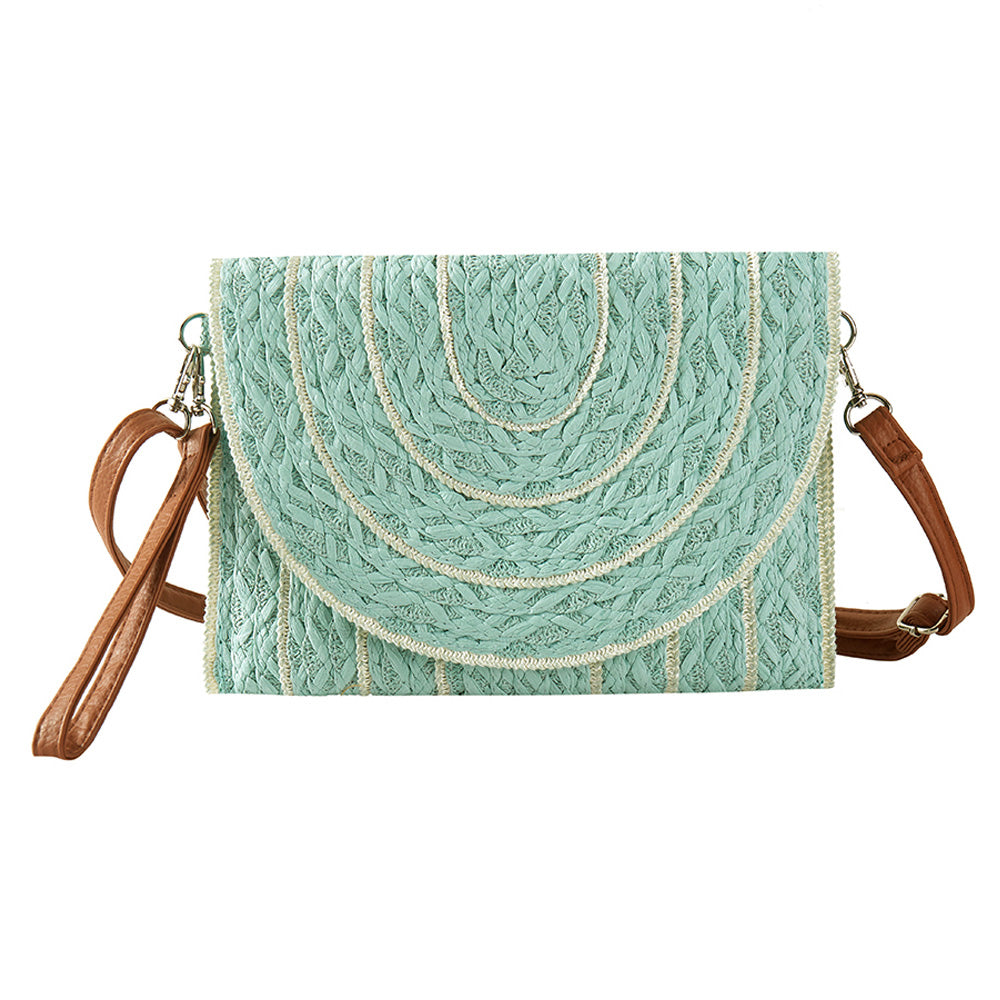 Stitch Detailed Straw Crossbody Bag Mint