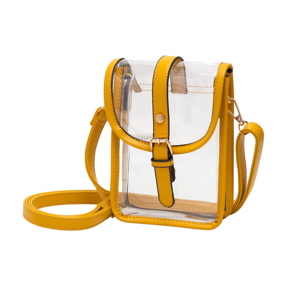 Faux Leather Belt Buckle Pointed Transparent Crossbody Bag Mustard