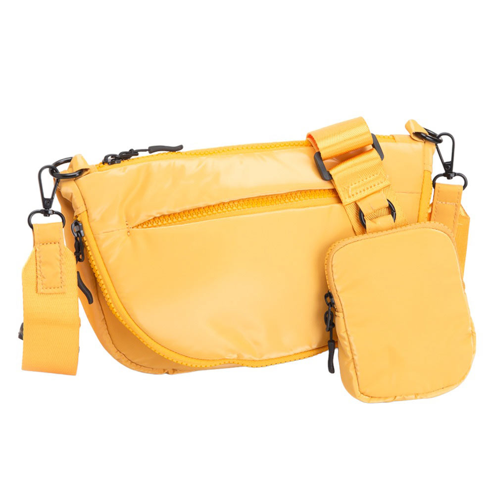 Glossy Puffer Half Moon Crossbody Bag Glossy Mustard
