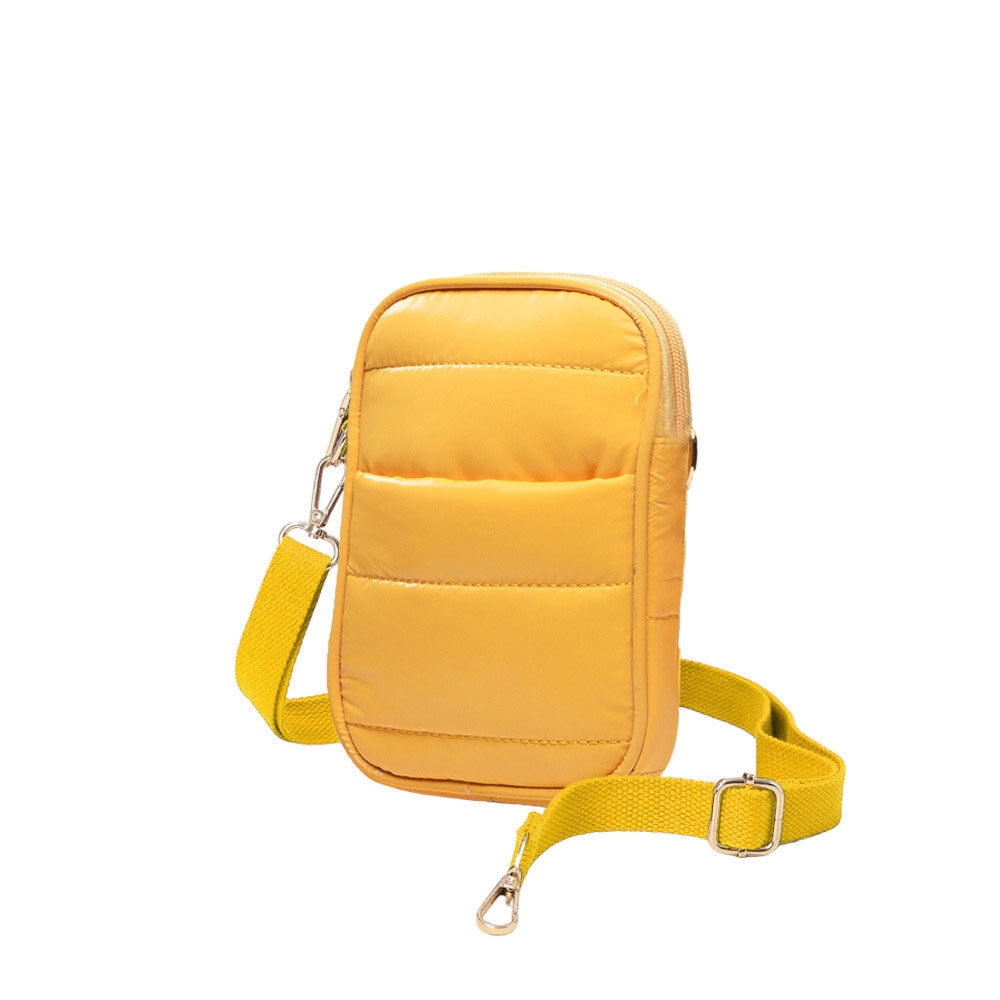 Glossy Puffer Rectangle Crossbody Bag Mustard