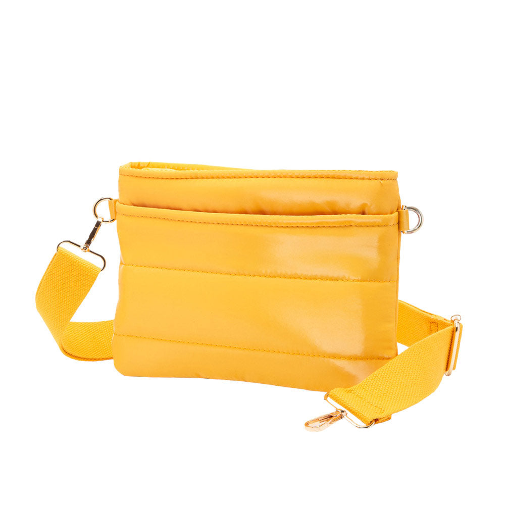Glossy Solid Puffer Crossbody Bag Mustard