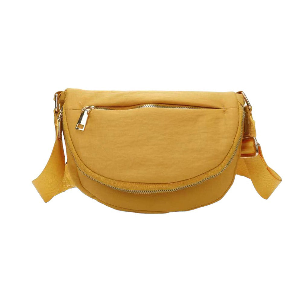 Half Round Solid Nylon Crossbody Bag Mustard