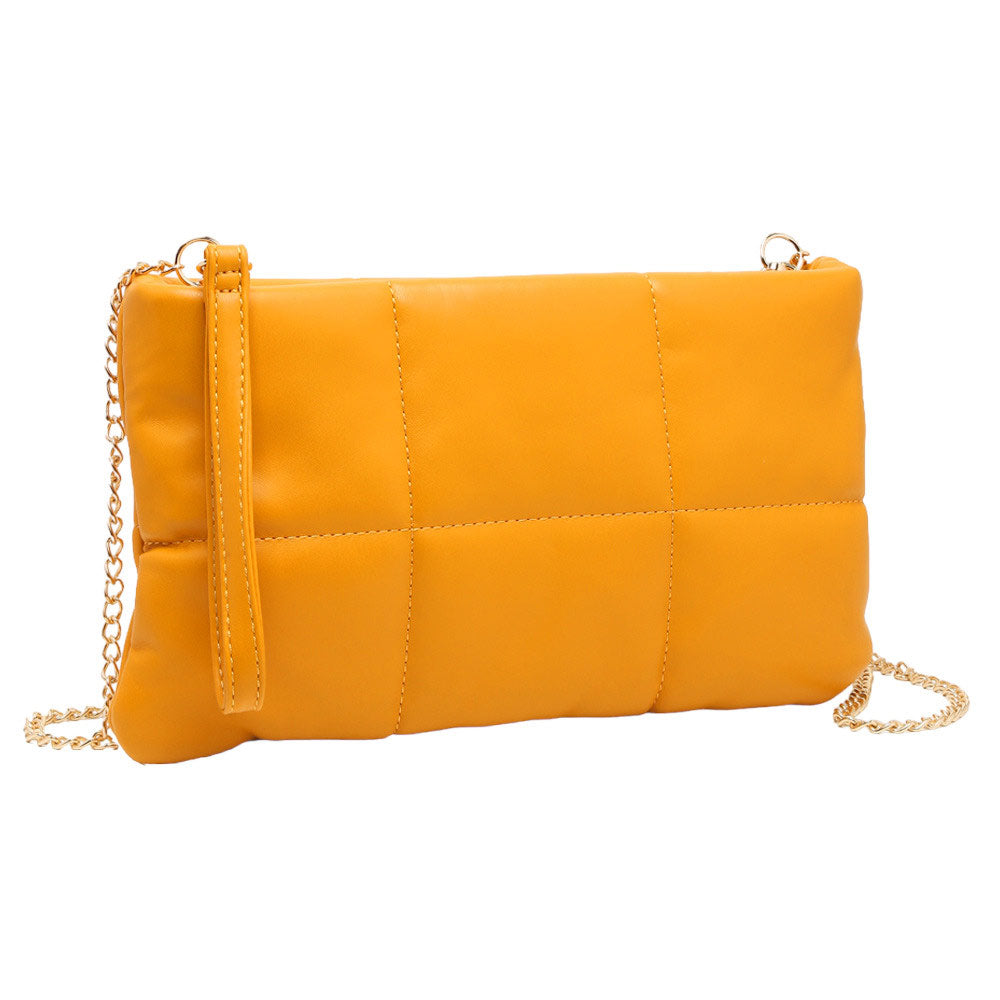Quilted Solid Faux Leather Crossbody Bag Mustard