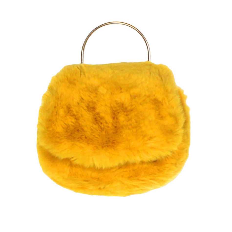Solid Faux Fur Tote Crossbody Bag Mustard