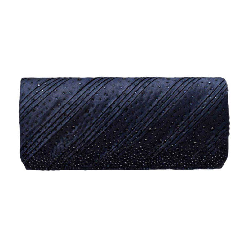 Diagonal Line Detailed Bling Evening Clutch Crossbody Bag Navy