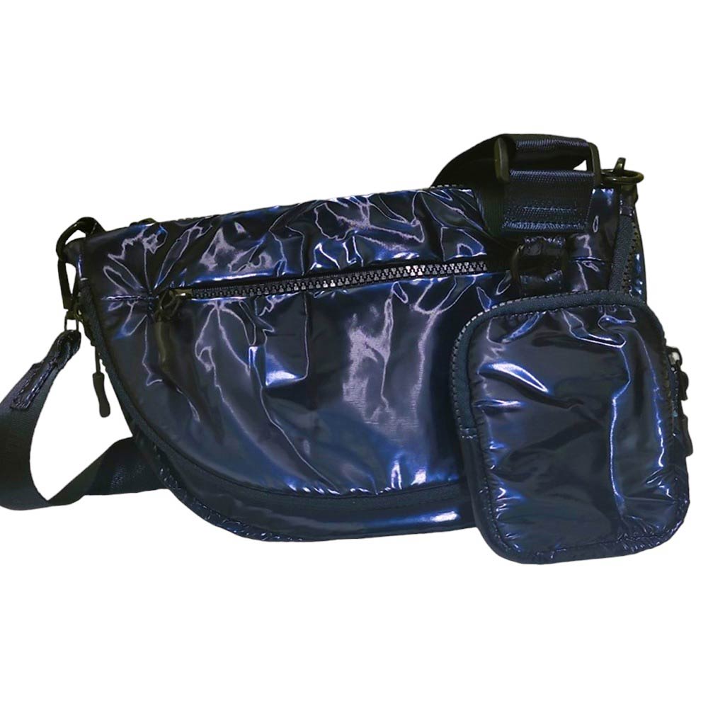 Glossy Puffer Half Moon Crossbody Bag Glossy Navy