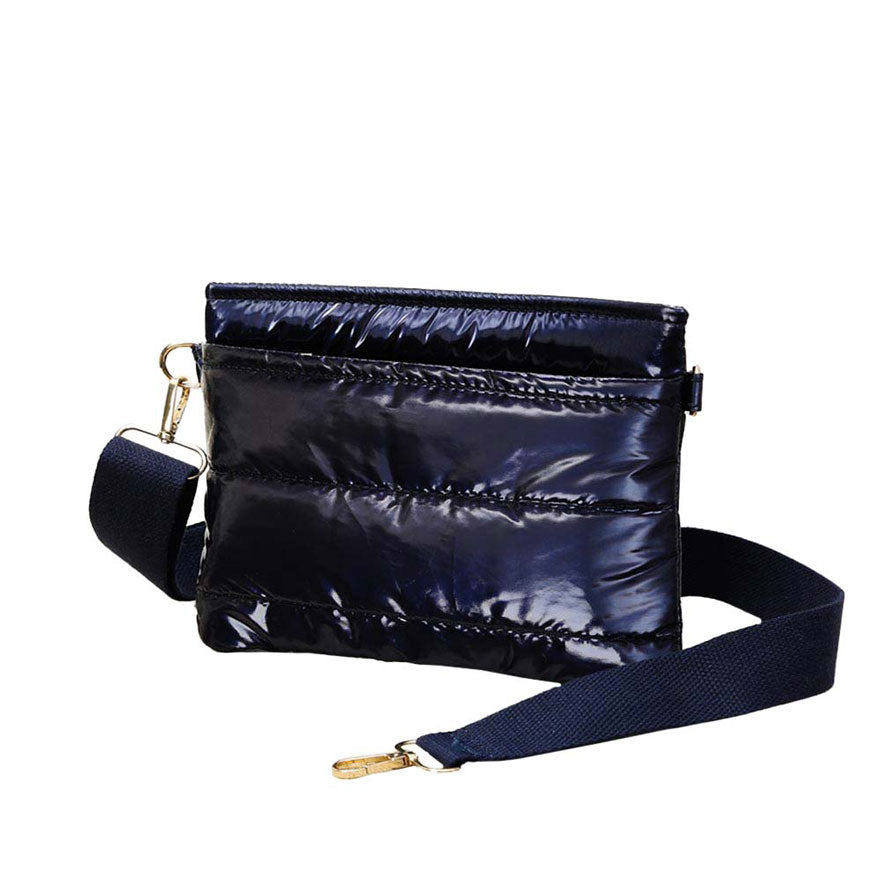 Glossy Solid Puffer Crossbody Bag Navy