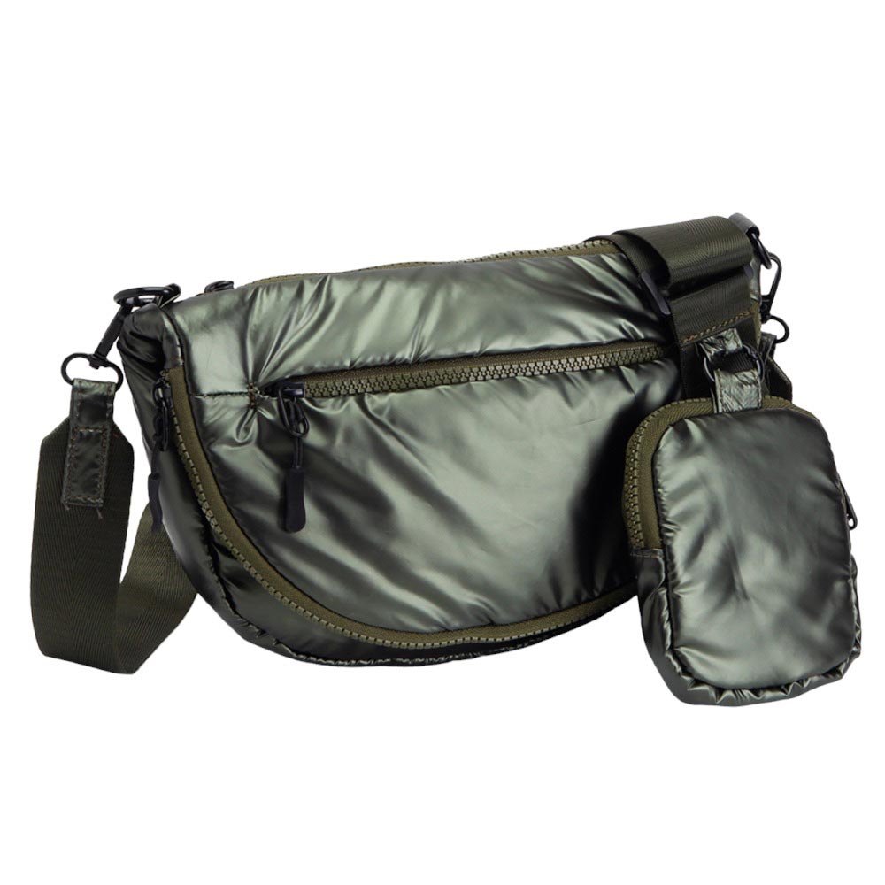 Puffer Half Moon Crossbody Bag Olive