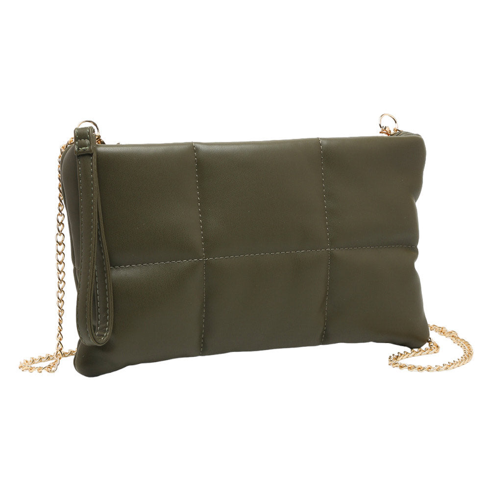 Quilted Solid Faux Leather Crossbody Bag Olive Green
