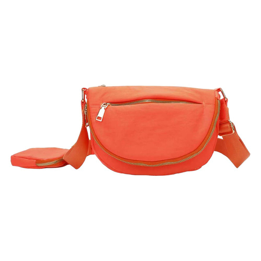 Half Round Solid Nylon Crossbody Bag Orange