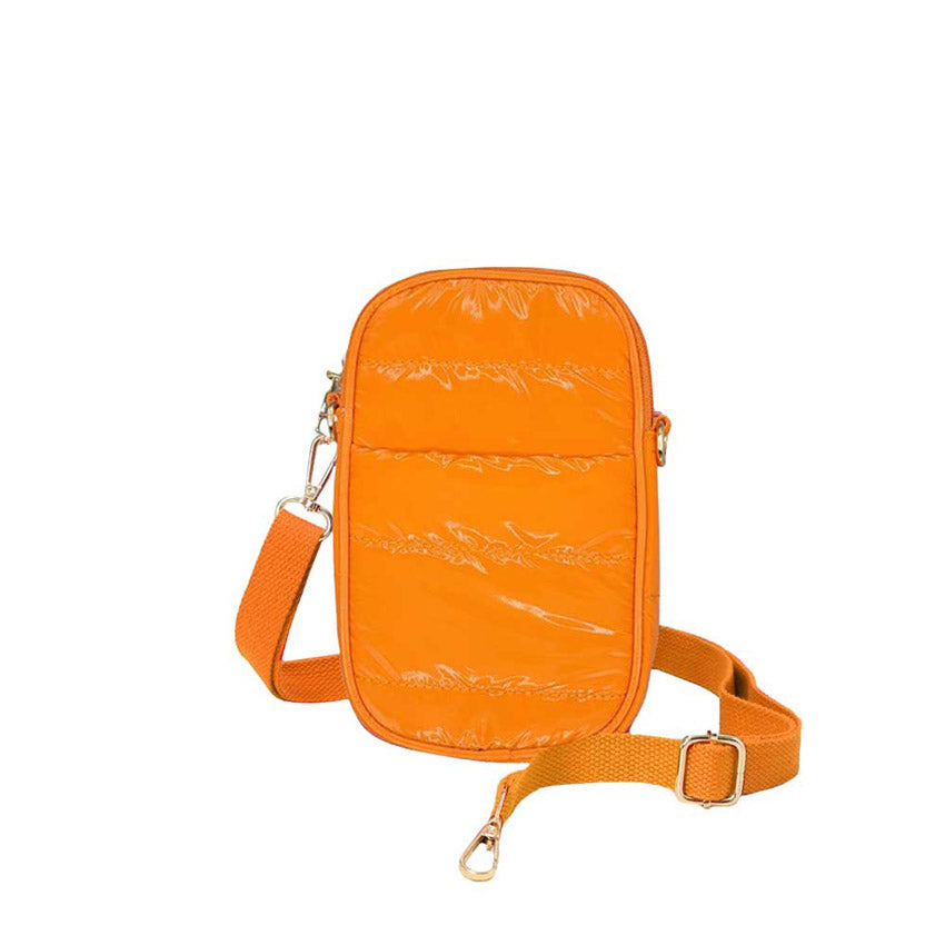 Glossy Puffer Rectangle Crossbody Bag Orange