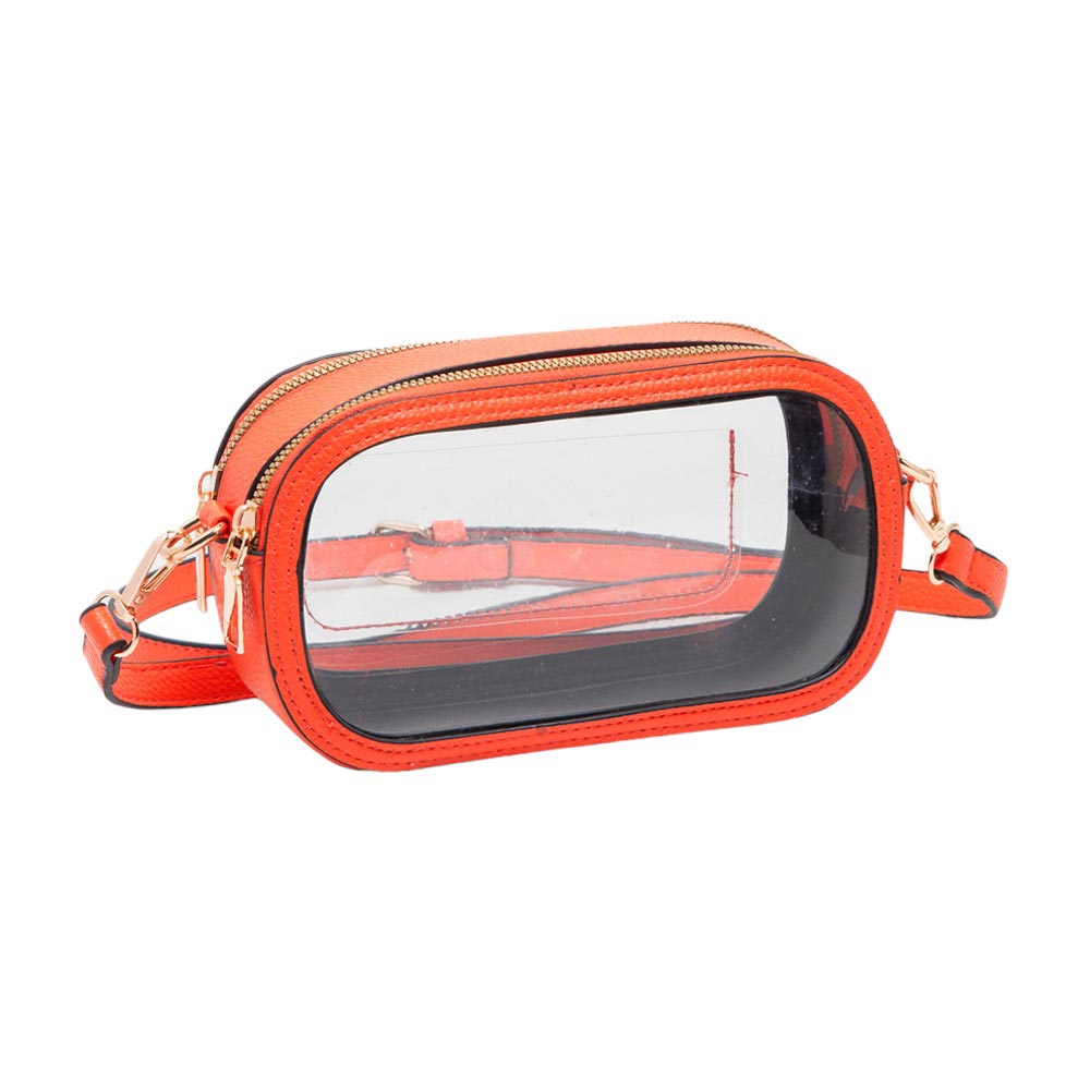 Solid Faux Leather Transparent Rectangle Crossbody Bag Orange