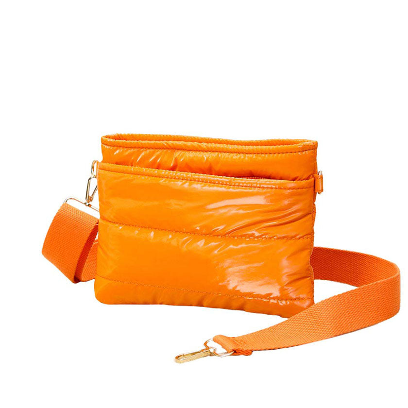Glossy Solid Puffer Crossbody Bag Orange