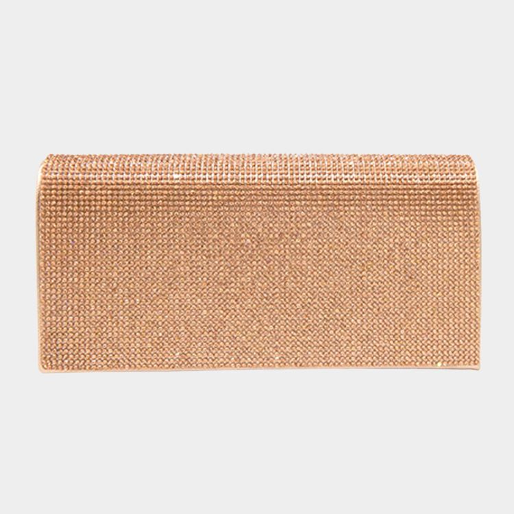 Bling Solid Evening Clutch Crossbody Bag Peach