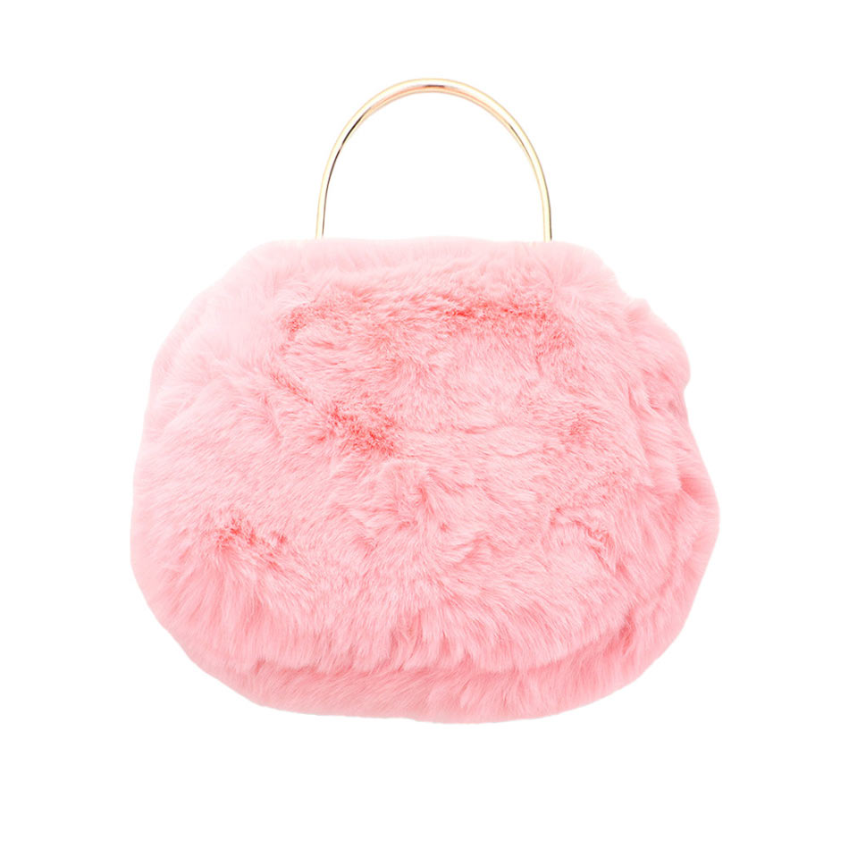 Solid Faux Fur Tote Crossbody Bag Peach