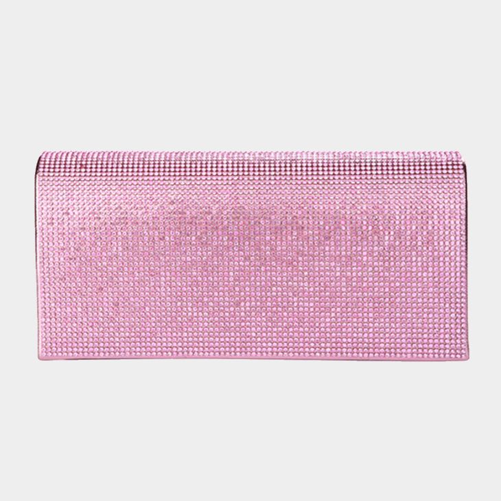 Bling Solid Evening Clutch Crossbody Bag Pink