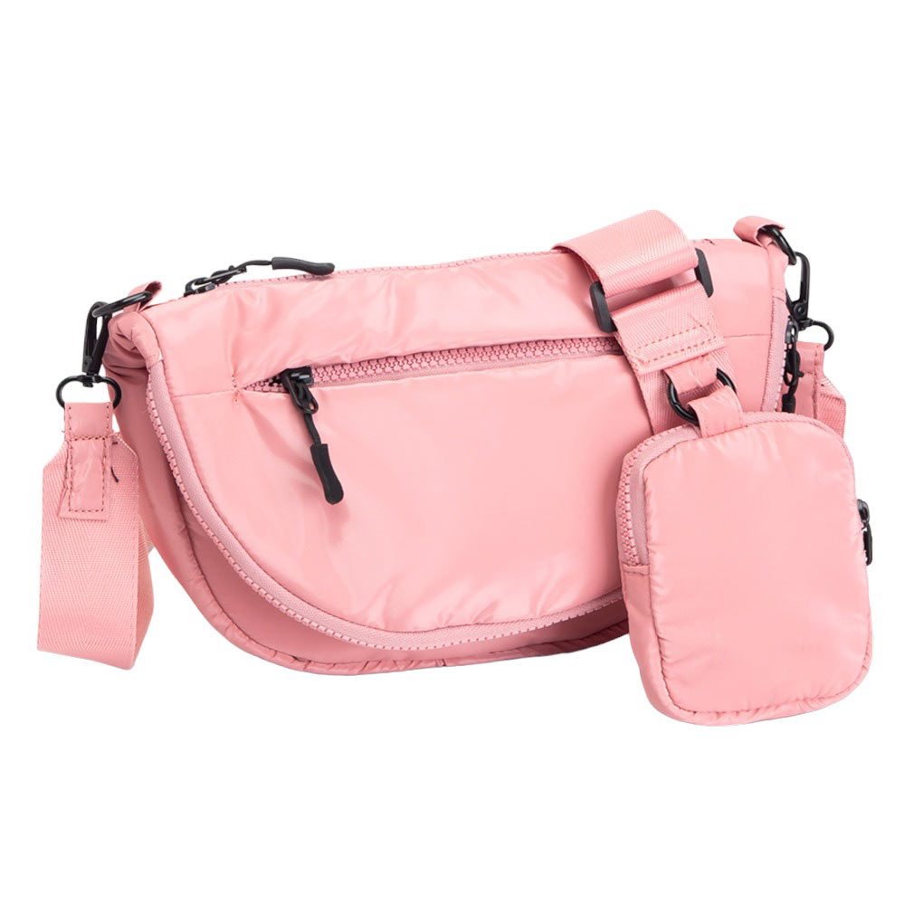 Glossy Puffer Half Moon Crossbody Bag Glossy Pink