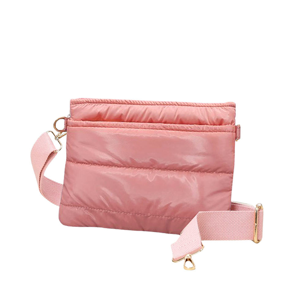 Glossy Solid Puffer Crossbody Bag Pink
