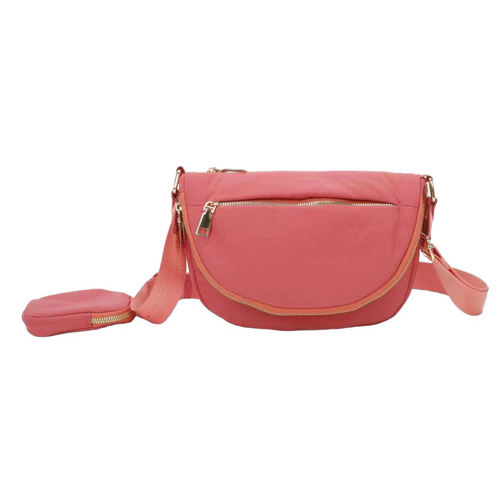 Half Round Solid Nylon Crossbody Bag Pink