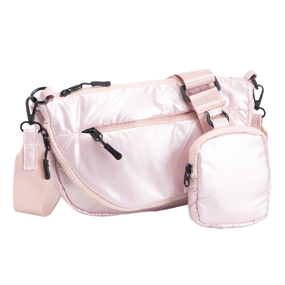 Puffer Half Moon Crossbody Bag Pink