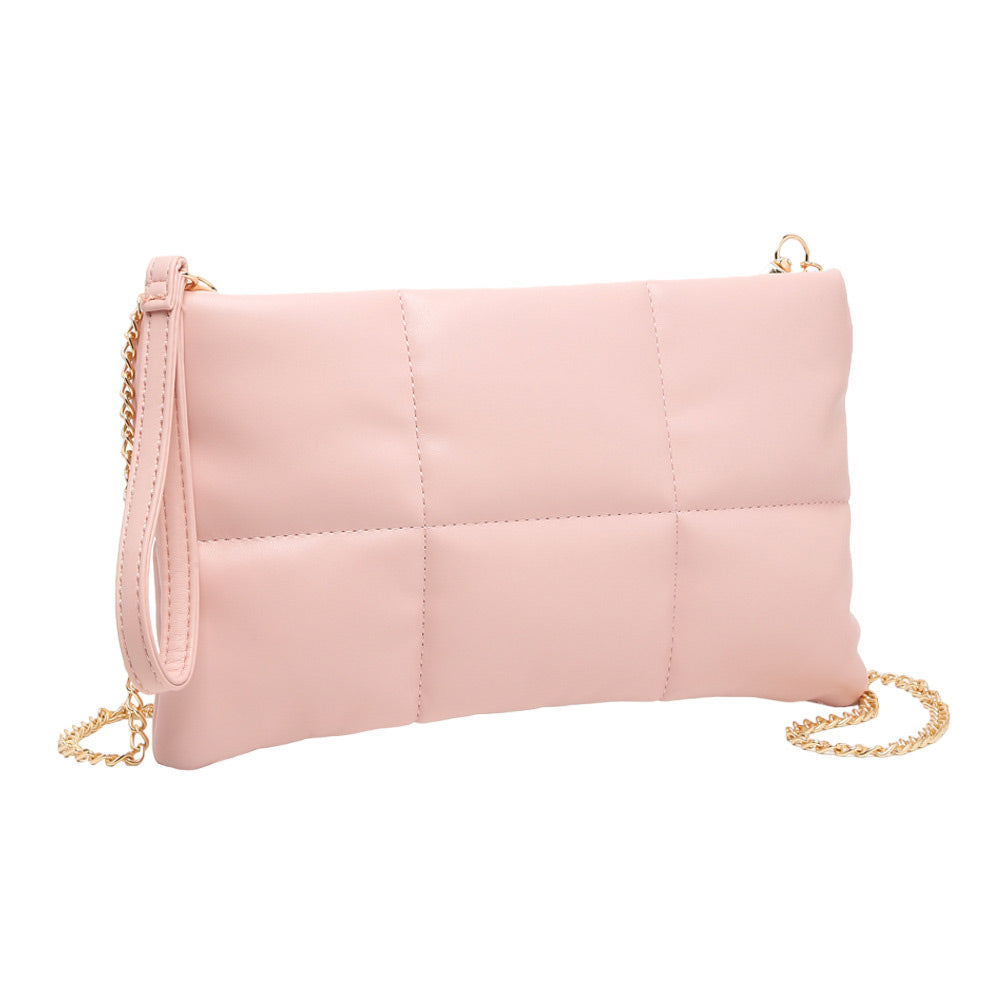 Quilted Solid Faux Leather Crossbody Bag Pink
