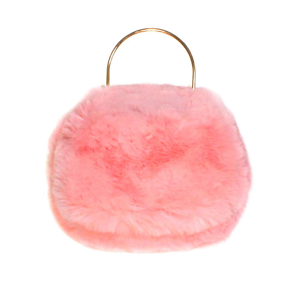 Solid Faux Fur Tote Crossbody Bag Pink