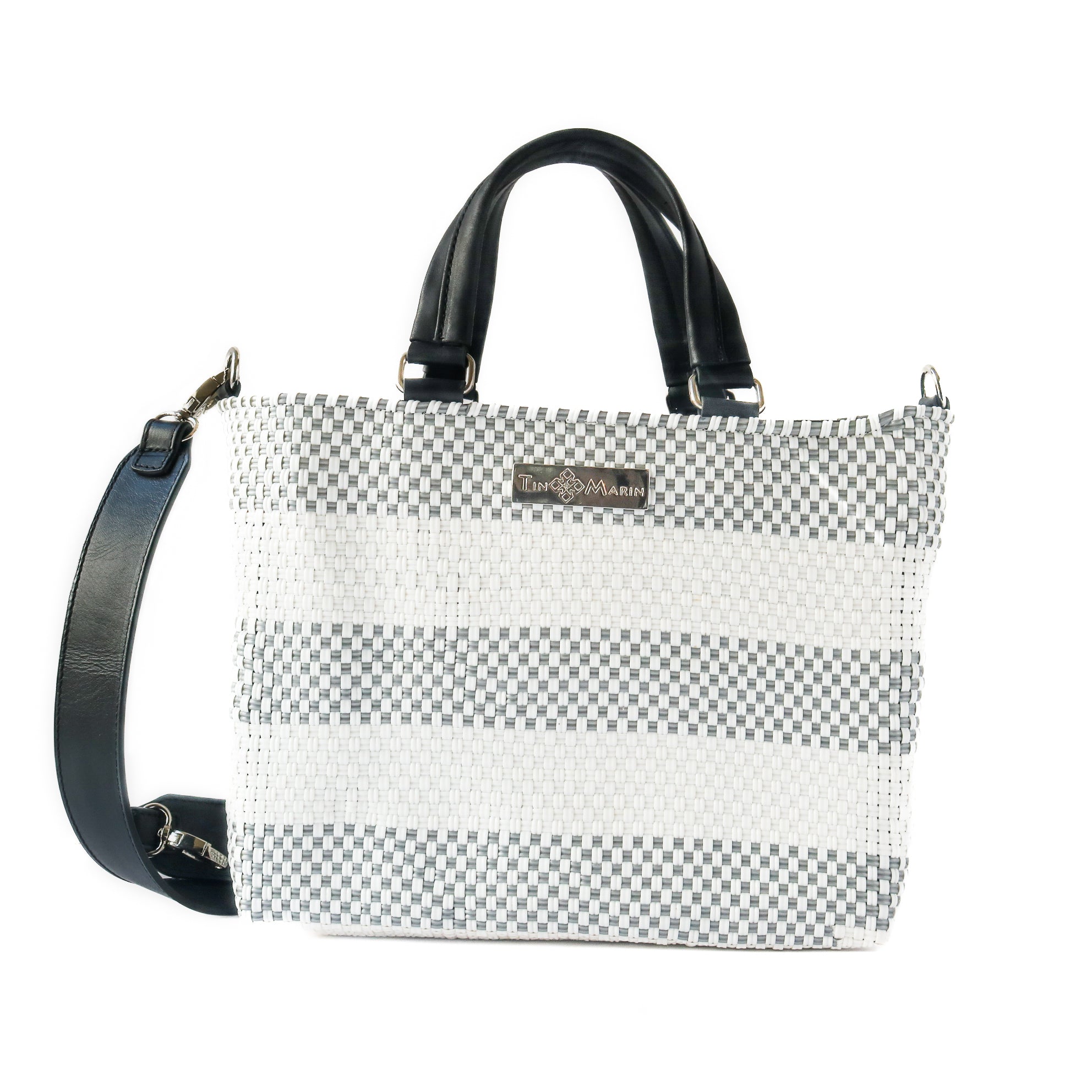 Lolo Medium Woven Crossbody Drawstring Bag Gray