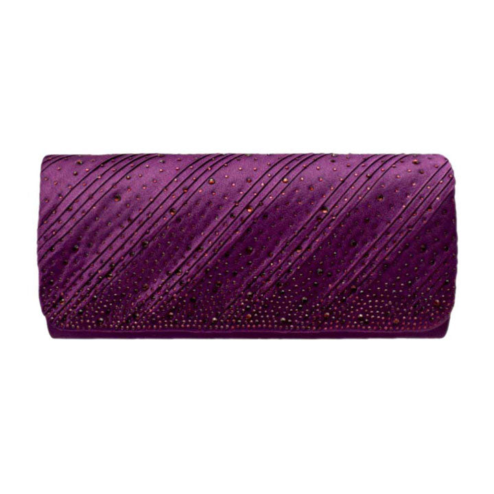 Diagonal Line Detailed Bling Evening Clutch Crossbody Bag Purple
