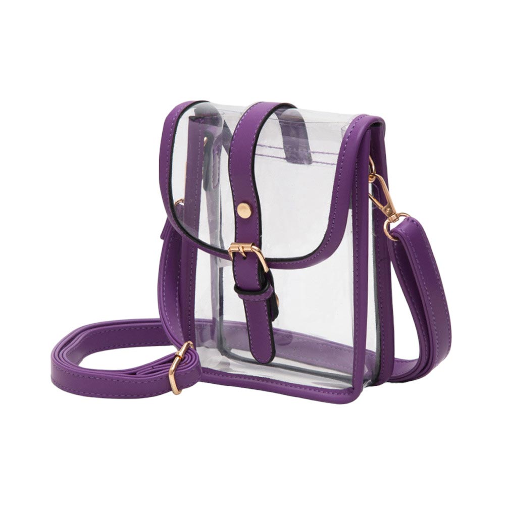 Faux Leather Belt Buckle Pointed Transparent Crossbody Bag Purple