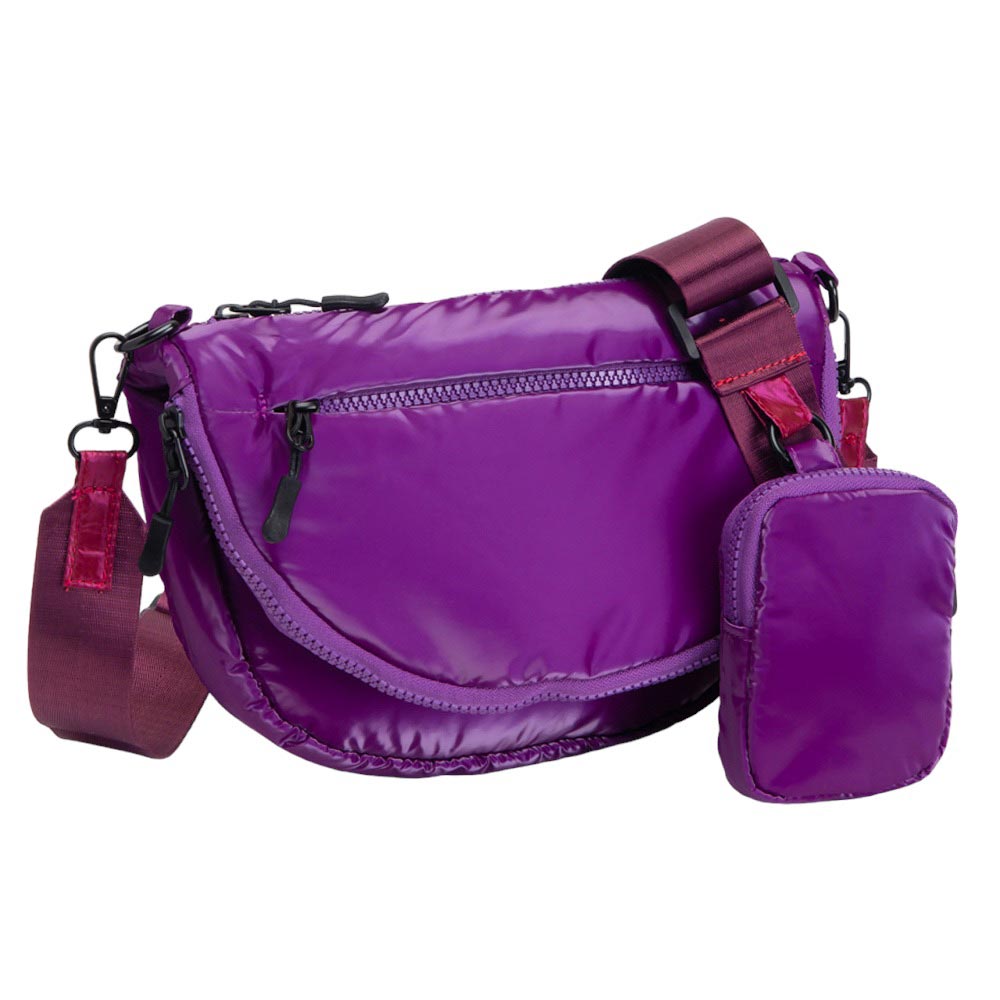 Glossy Puffer Half Moon Crossbody Bag Glossy Purple