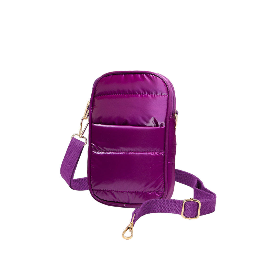 Glossy Puffer Rectangle Crossbody Bag Purple