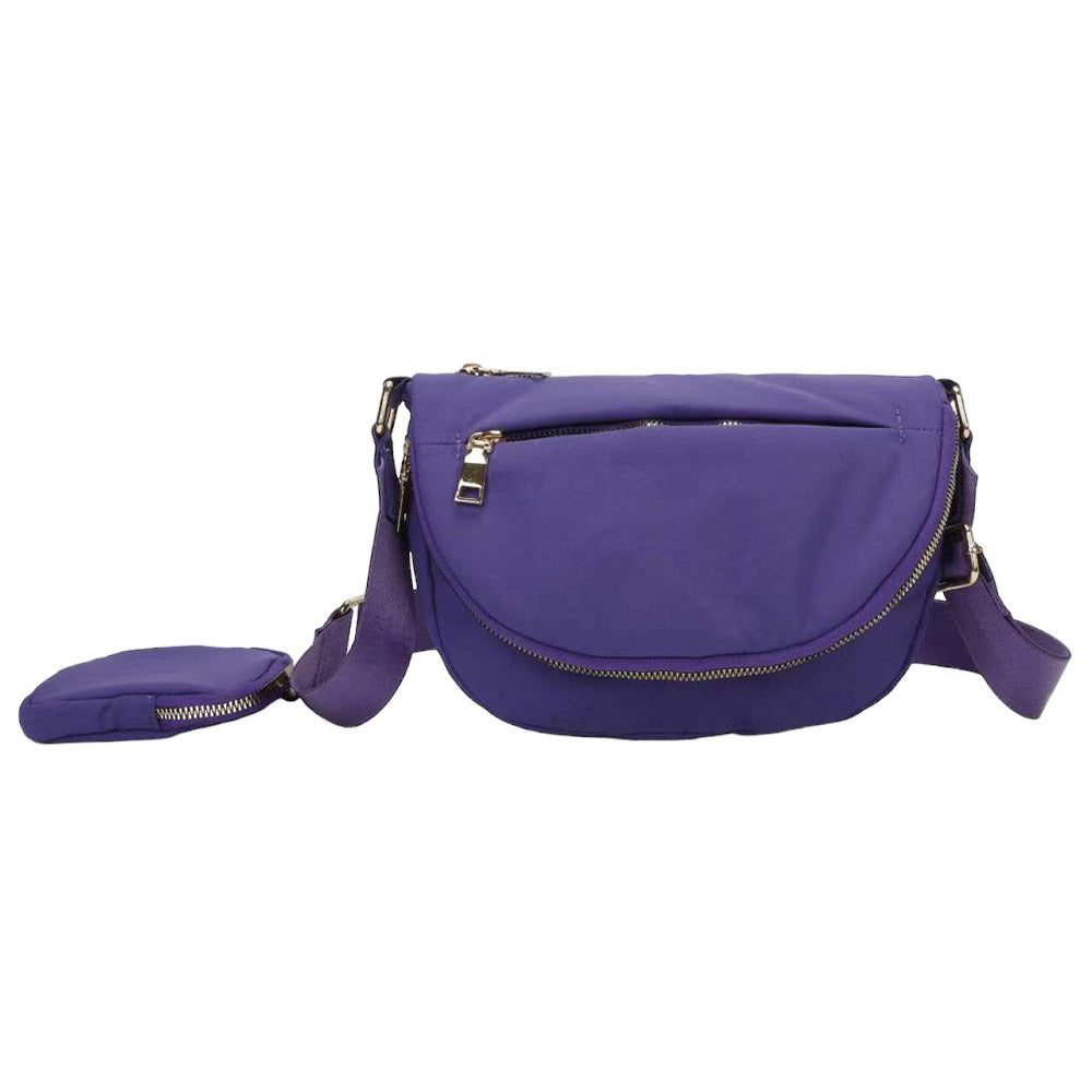 Half Round Solid Nylon Crossbody Bag Purple