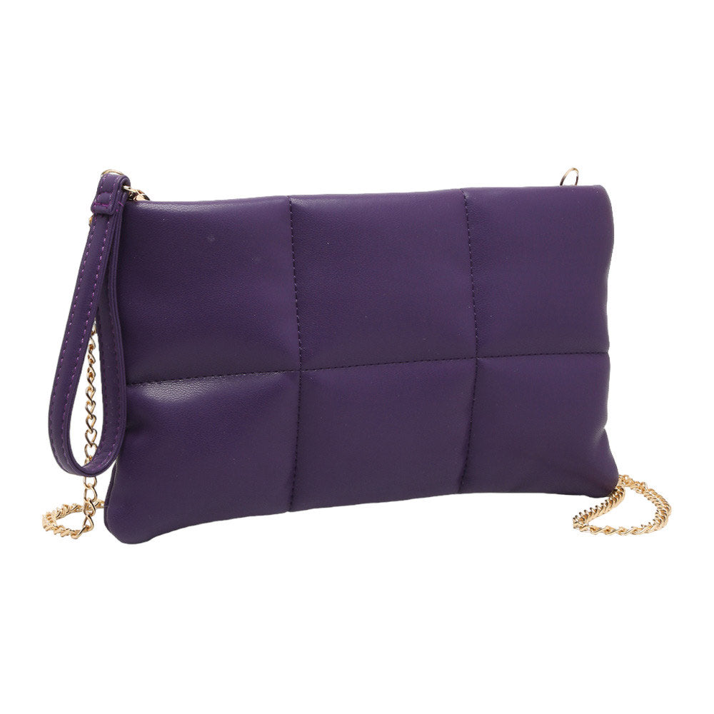 Quilted Solid Faux Leather Crossbody Bag Purple
