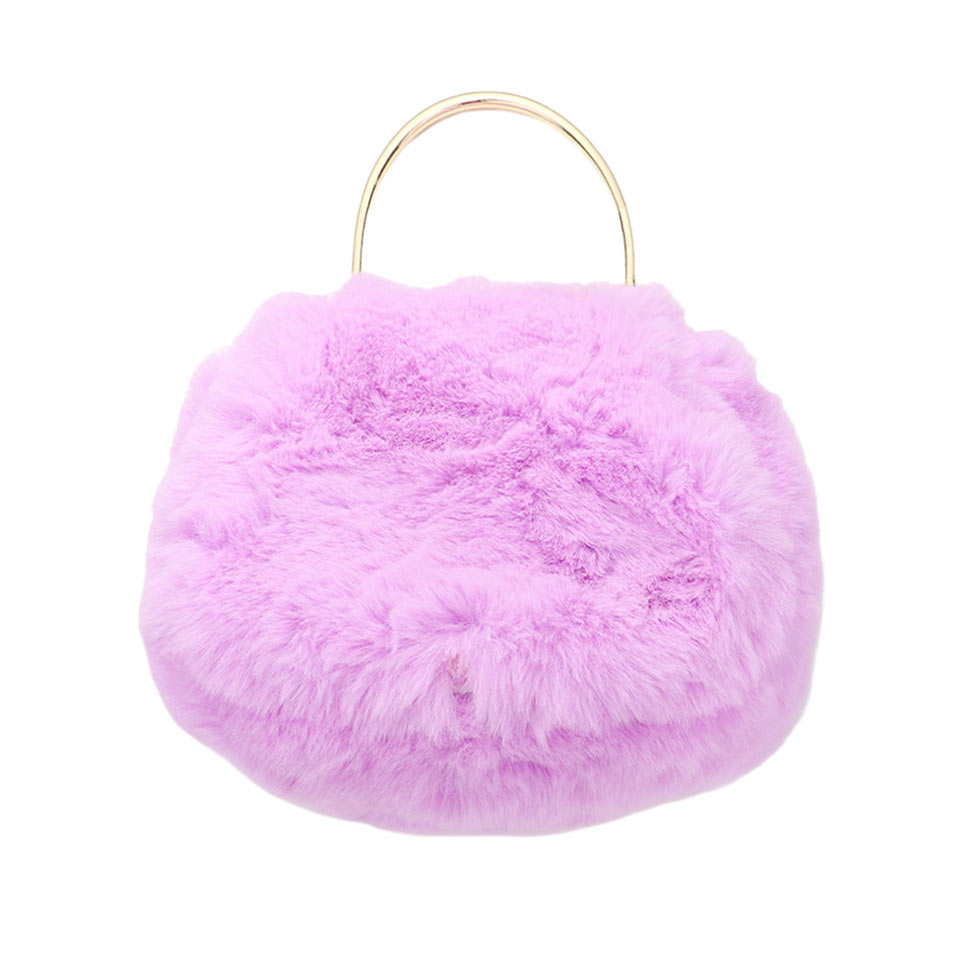 Solid Faux Fur Tote Crossbody Bag Purple