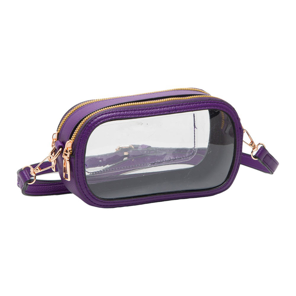Solid Faux Leather Transparent Rectangle Crossbody Bag Purple