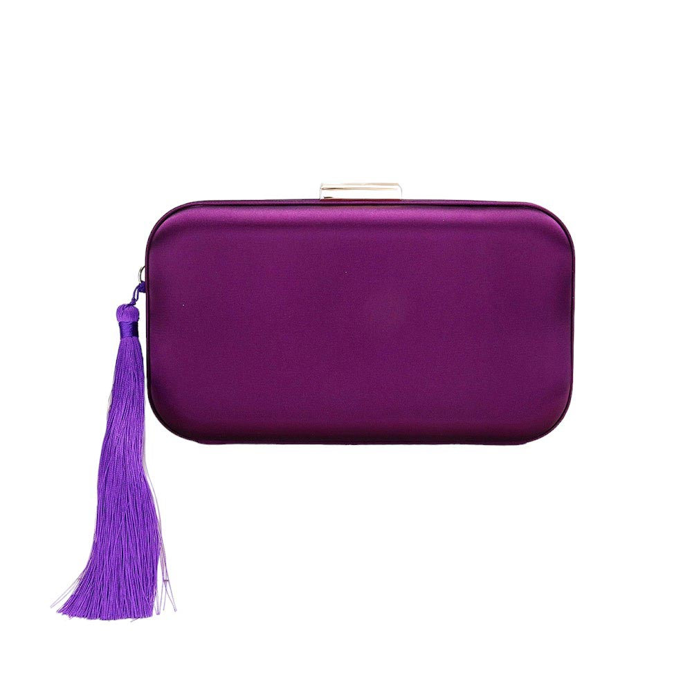 Tassel Pointed Solid Clutch Crossbody Bag Purple