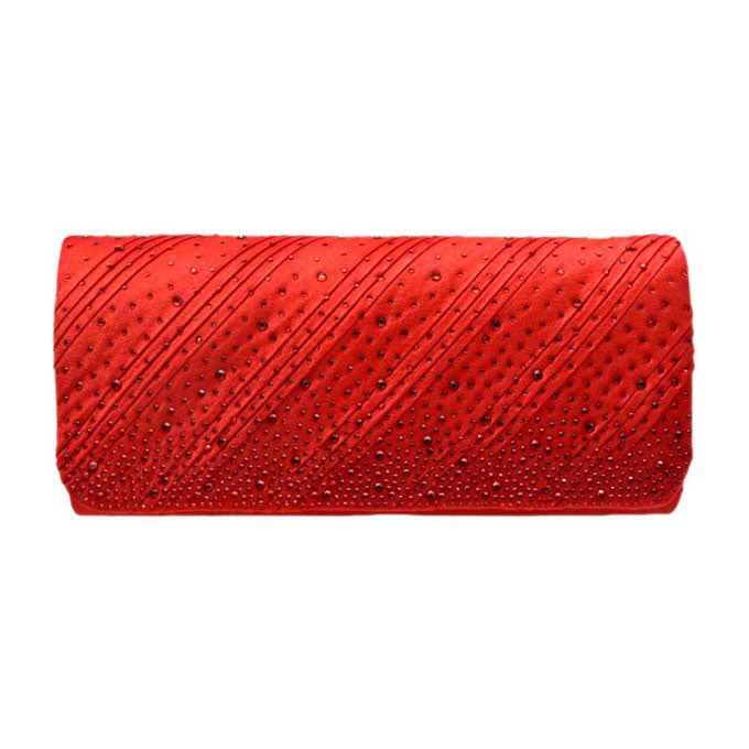 Diagonal Line Detailed Bling Evening Clutch Crossbody Bag Red