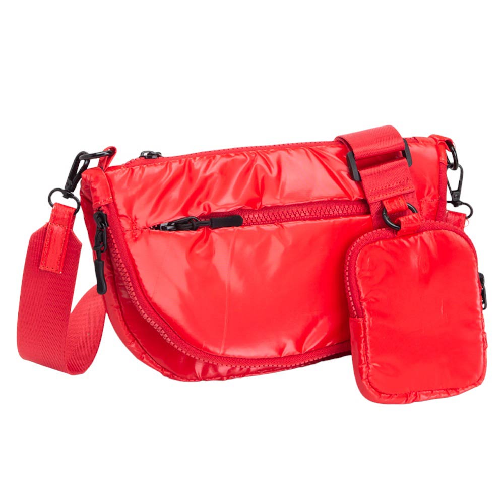 Glossy Puffer Half Moon Crossbody Bag Glossy Red