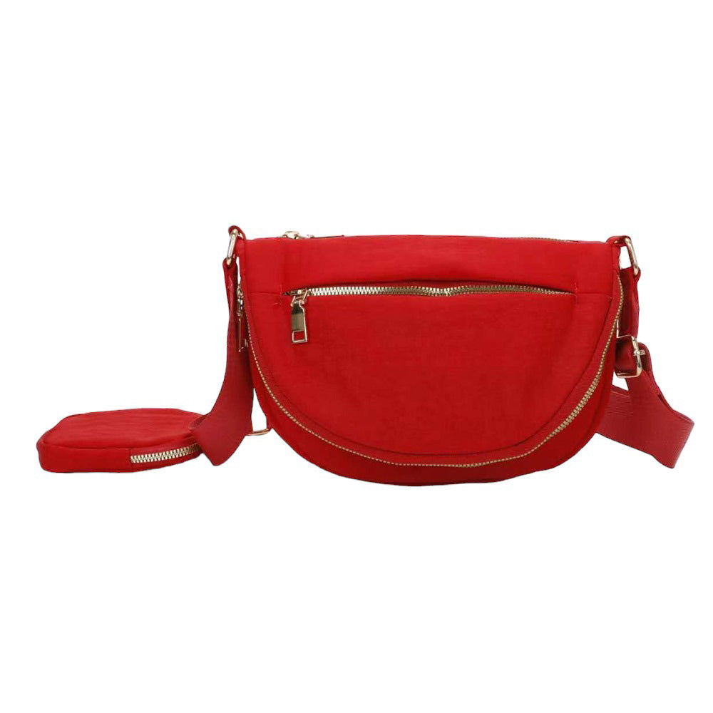 Half Round Solid Nylon Crossbody Bag Red