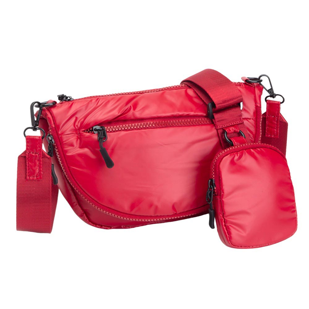 Puffer Half Moon Crossbody Bag Red