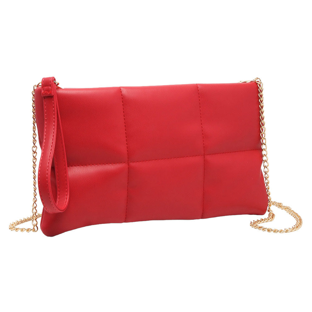 Quilted Solid Faux Leather Crossbody Bag Red