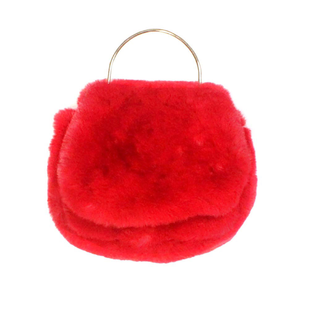 Solid Faux Fur Tote Crossbody Bag Red