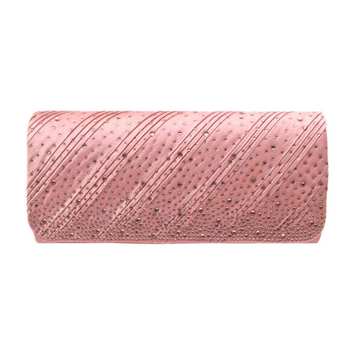 Diagonal Line Detailed Bling Evening Clutch Crossbody Bag Rose Gold