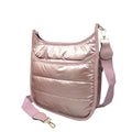 Solid Quilted Shiny Puffer Crossbody Bag RoseGold
