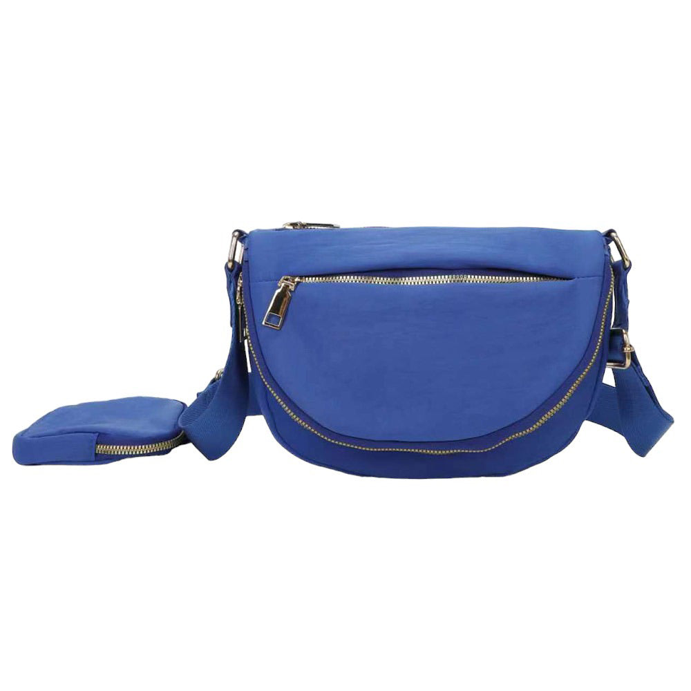 Half Round Solid Nylon Crossbody Bag RoyalBlue