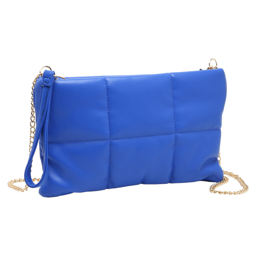 Quilted Solid Faux Leather Crossbody Bag Royal Blue