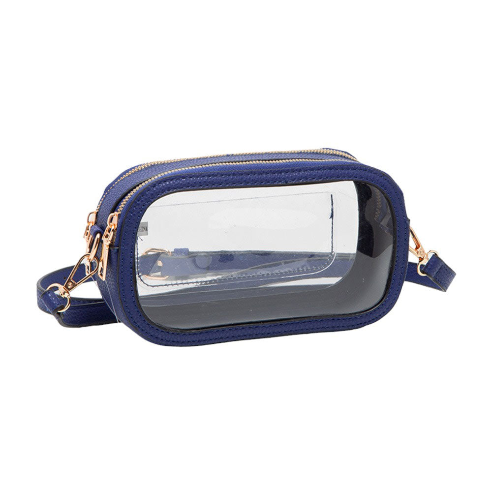 Solid Faux Leather Transparent Rectangle Crossbody Bag Royal Blue